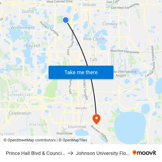 Prince Hall Blvd & Councill Ct to Johnson University Florida map