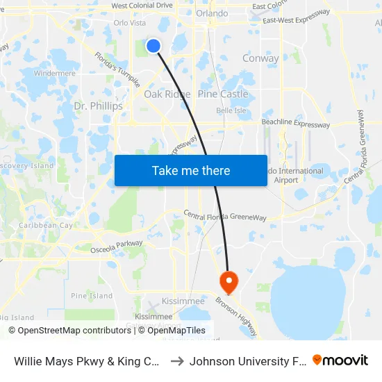 Willie Mays Pkwy & King Cole Blvd to Johnson University Florida map