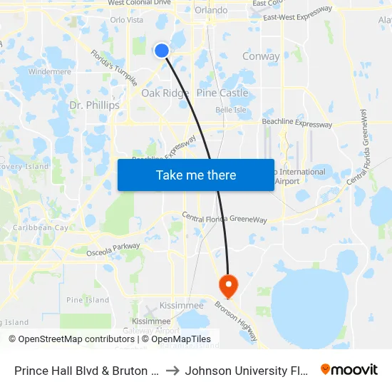 Prince Hall Blvd & Bruton Blvd to Johnson University Florida map