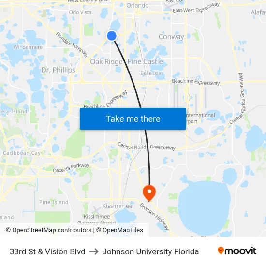 33rd St & Vision Blvd to Johnson University Florida map