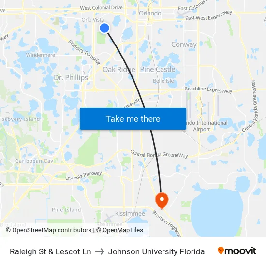 Raleigh St & Lescot Ln to Johnson University Florida map