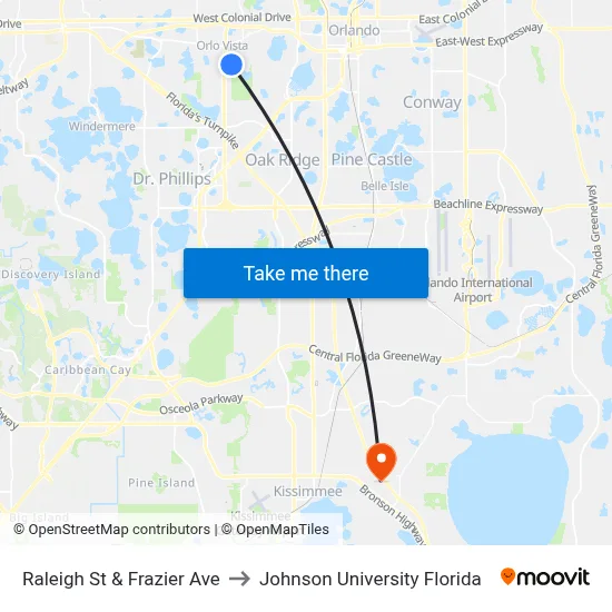 Raleigh St & Frazier Ave to Johnson University Florida map