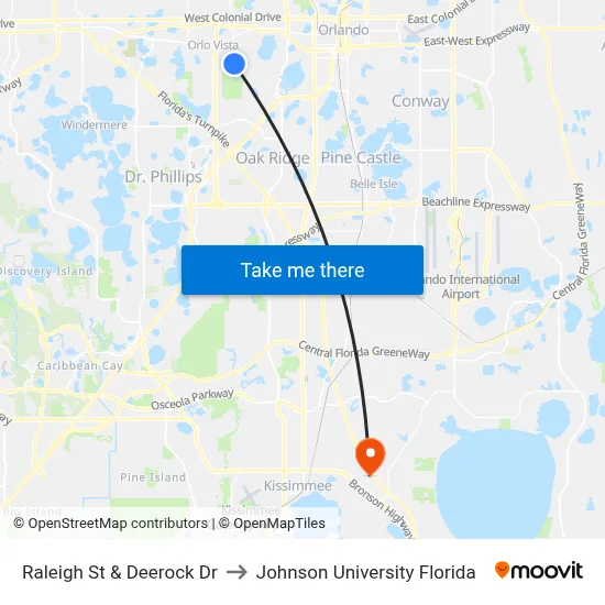 Raleigh St & Deerock Dr to Johnson University Florida map
