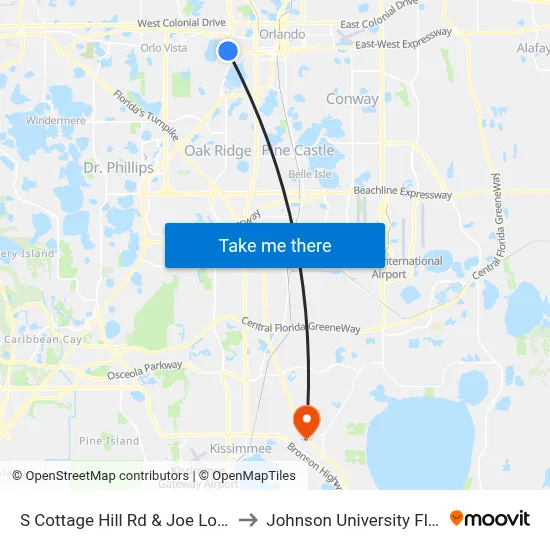 S Cottage Hill Rd & Joe Louis Dr to Johnson University Florida map