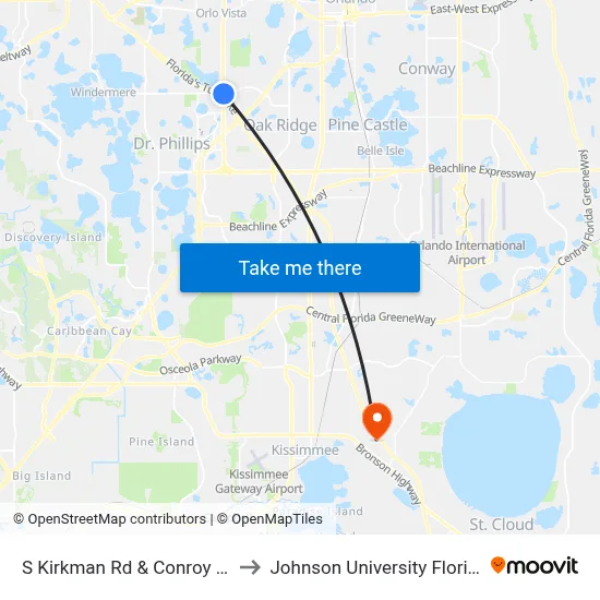 S Kirkman Rd & Conroy Rd to Johnson University Florida map