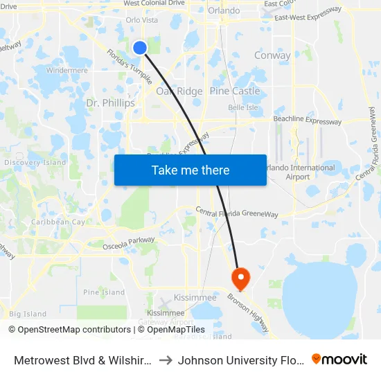 Metrowest Blvd & Wilshire Dr to Johnson University Florida map