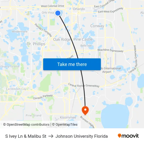 S Ivey Ln & Malibu St to Johnson University Florida map