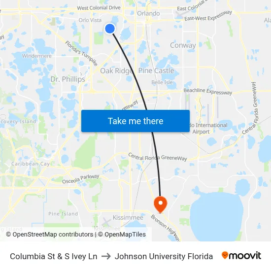 Columbia St & S Ivey Ln to Johnson University Florida map