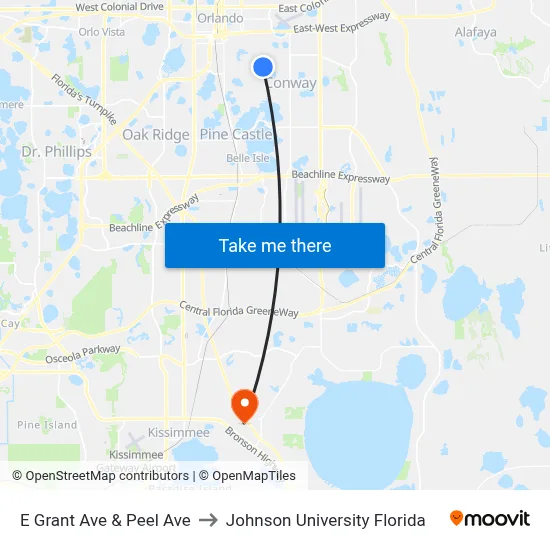 E Grant Ave & Peel Ave to Johnson University Florida map