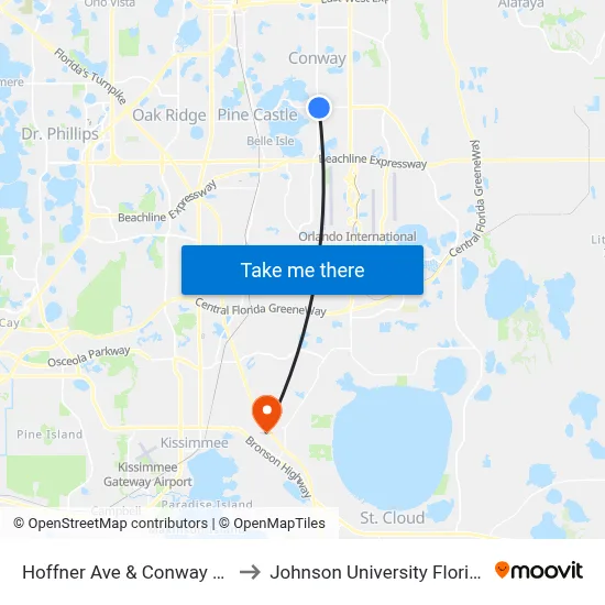 Hoffner Ave & Conway Rd to Johnson University Florida map