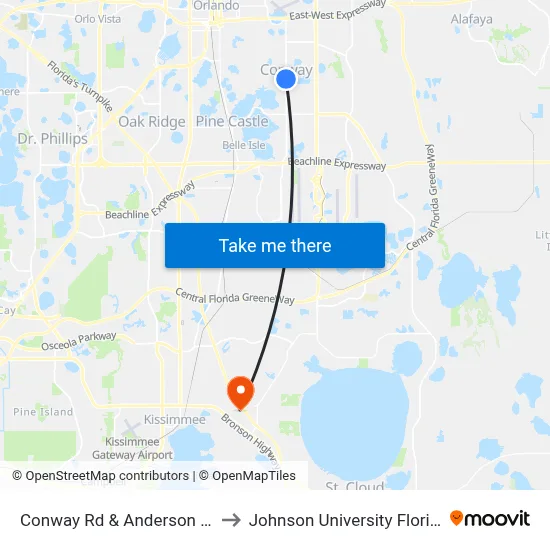Conway Rd & Anderson Rd to Johnson University Florida map
