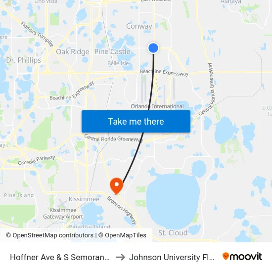 Hoffner Ave & S Semoran Blvd to Johnson University Florida map