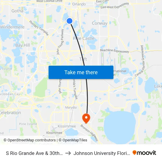 S Rio Grande Ave & 30th St to Johnson University Florida map
