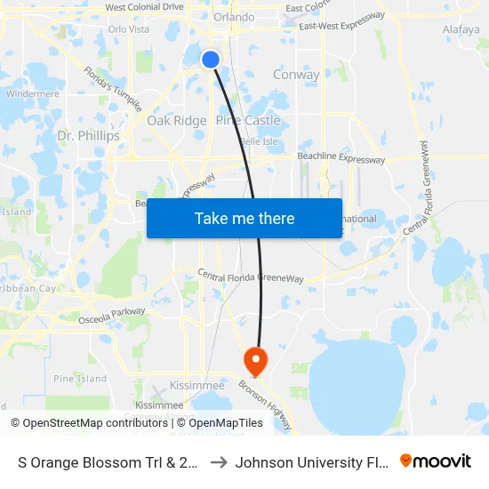 S Orange Blossom Trl & 23rd St to Johnson University Florida map