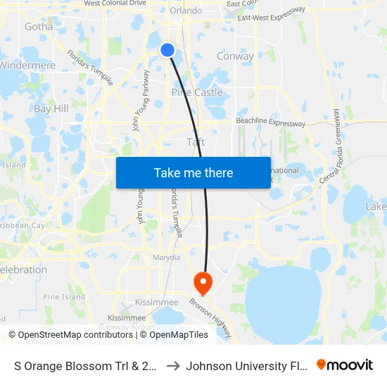 S Orange Blossom Trl & 29th St to Johnson University Florida map