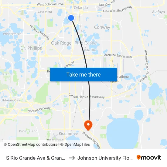 S Rio Grande Ave & Grand St to Johnson University Florida map