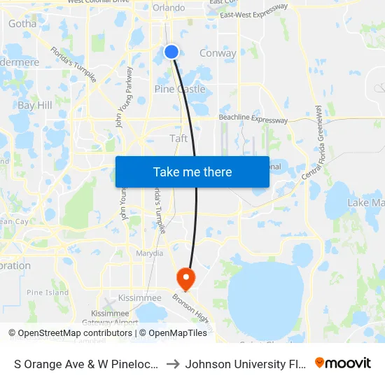 S Orange Ave & W Pineloch Ave to Johnson University Florida map