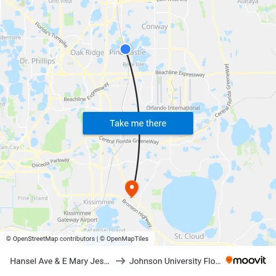 Hansel Ave & E Mary Jess Rd to Johnson University Florida map