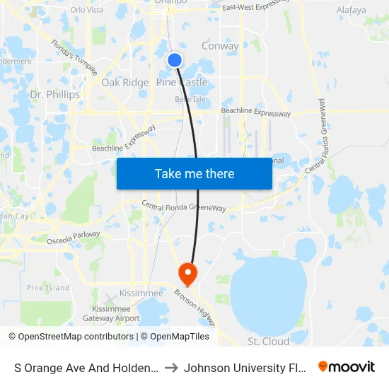 S Orange Ave And Holden Ave to Johnson University Florida map