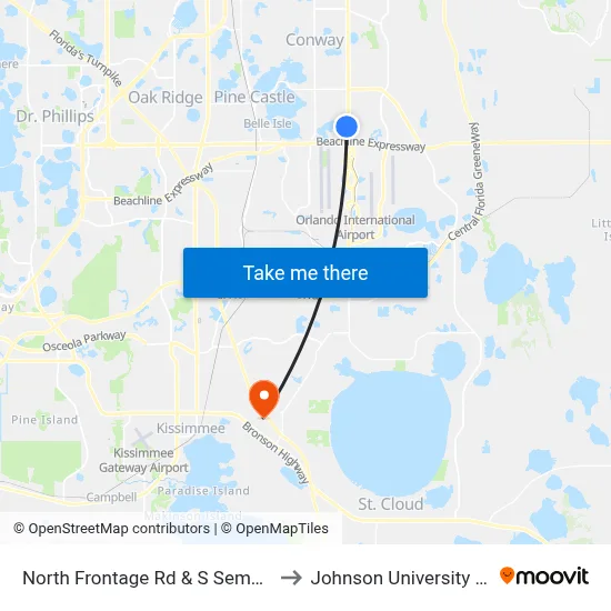 North Frontage Rd & S Semoran Blvd to Johnson University Florida map