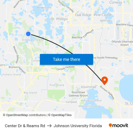 Center Dr & Reams Rd to Johnson University Florida map