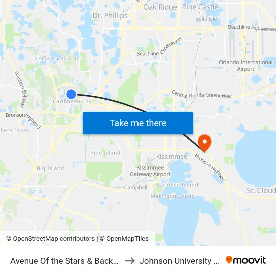 Avenue Of the Stars & Backstage Ln to Johnson University Florida map