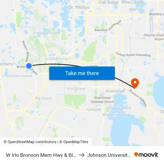 W Irlo Bronson Mem Hwy & Black Lake Rd to Johnson University Florida map