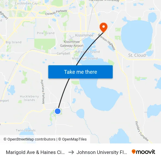 Marigold Ave & Haines City Rd to Johnson University Florida map