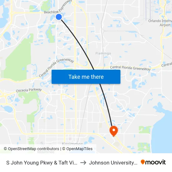 S John Young Pkwy & Taft Vineland Rd to Johnson University Florida map