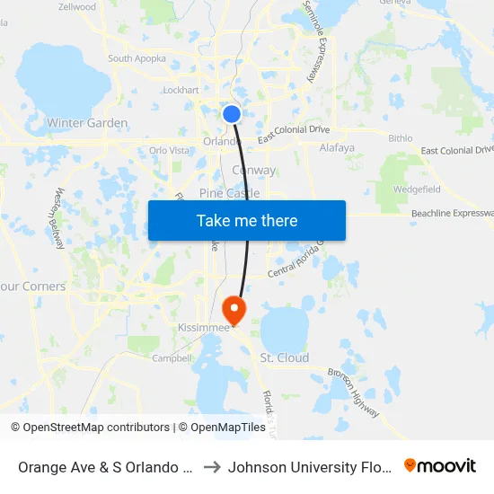Orange Ave & S Orlando Ave to Johnson University Florida map