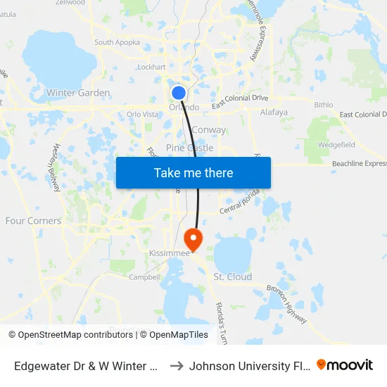 Edgewater Dr & W Winter Park St to Johnson University Florida map
