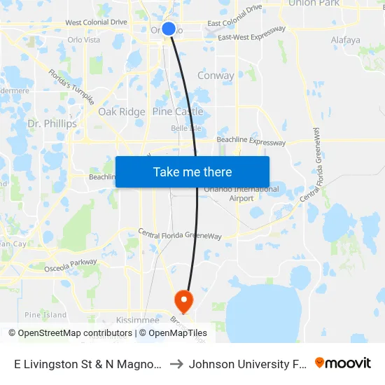 E Livingston St & N Magnolia Ave to Johnson University Florida map