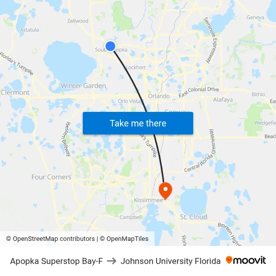 Apopka Superstop Bay-F to Johnson University Florida map