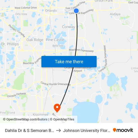 Dahlia Dr & S Semoran Blvd to Johnson University Florida map