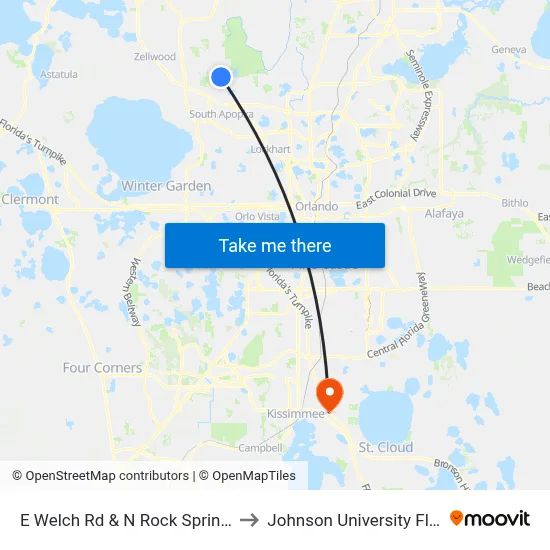 E Welch Rd & N Rock Springs Rd to Johnson University Florida map