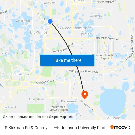 S Kirkman Rd & Conroy Rd to Johnson University Florida map