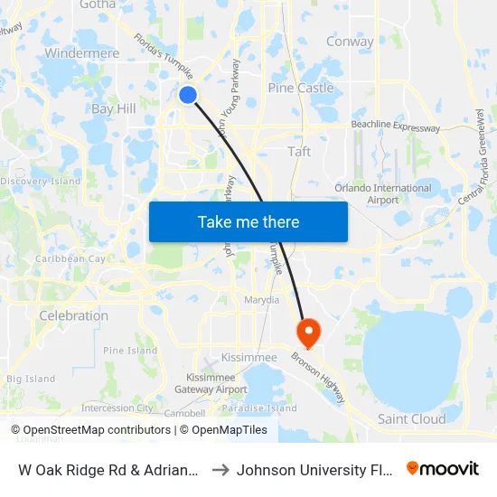 W Oak Ridge Rd & Adriana Ave to Johnson University Florida map