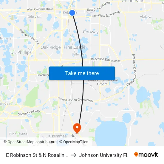 E Robinson St & N Rosalind Ave to Johnson University Florida map