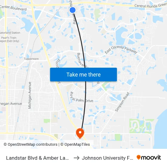 Landstar Blvd & Amber Lake Blvd to Johnson University Florida map