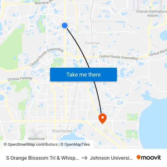 S Orange Blossom Trl & Whisper Lakes Blvd to Johnson University Florida map
