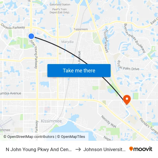 N John Young Pkwy And Centerview Blvd to Johnson University Florida map