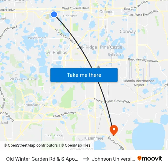 Old Winter Garden Rd & S Apopka Vineland Rd to Johnson University Florida map