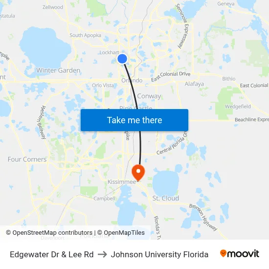 Edgewater Dr & Lee Rd to Johnson University Florida map