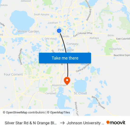 Silver Star Rd & N Orange Blossom Trl to Johnson University Florida map