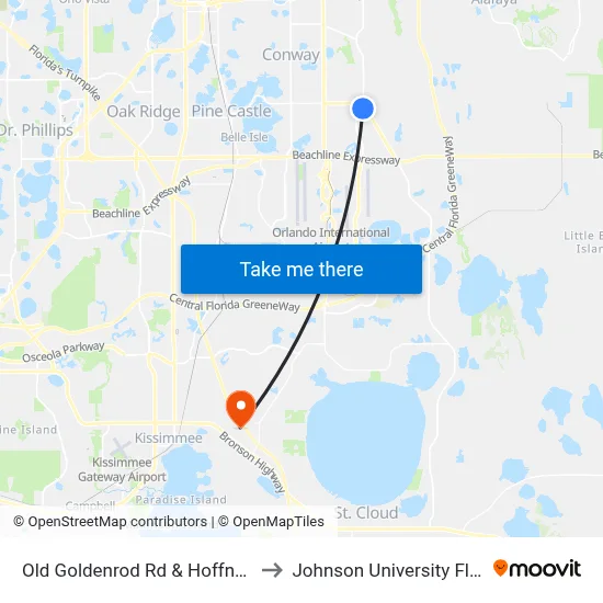 Old Goldenrod Rd & Hoffner Ave to Johnson University Florida map
