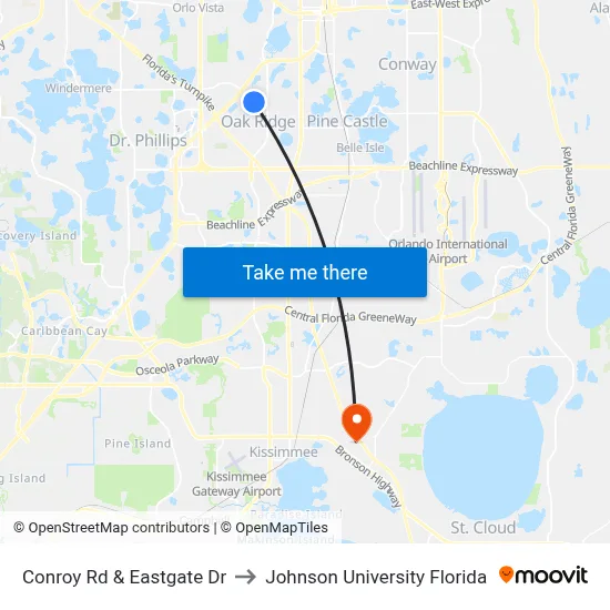 Conroy Rd & Eastgate Dr to Johnson University Florida map