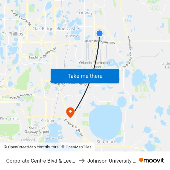 Corporate Centre Blvd & Leevista Blvd to Johnson University Florida map