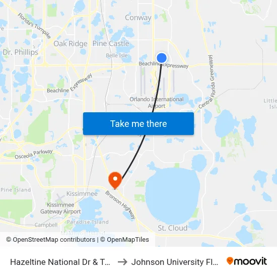 Hazeltine National Dr & Tpc Dr to Johnson University Florida map