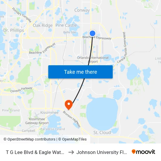 T G Lee Blvd & Eagle Watch Dr to Johnson University Florida map