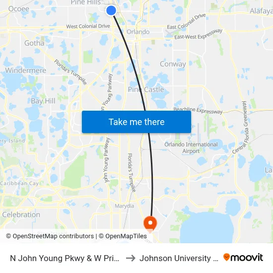 N John Young Pkwy & W Princeton St to Johnson University Florida map